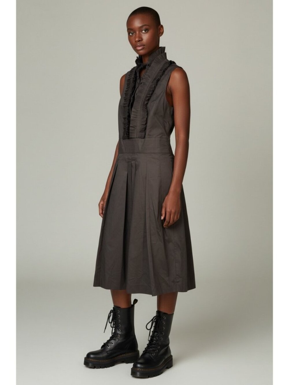 Eliza J Tuxedo Ruffle and Pleated Sleeveless Midi Dress Womens Size 12 Goth NWT